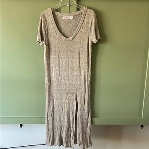 Beige Knit Short Sleeve Dress